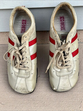 Vintage Y2K Diesel Wish Leather Low Top Sneakers Cream & Red US 10 Good Conditio